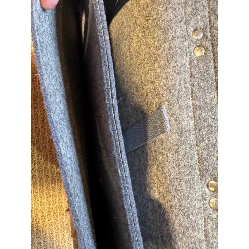 Grey‎ Felt Satchel Messenger Bag Two Tone Buckle Strap Shoulder Bag